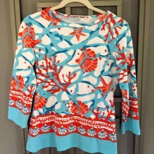 Barbara Gerwit Coral nautical, seashell Cotton Lycra three-quarter sleeve top si